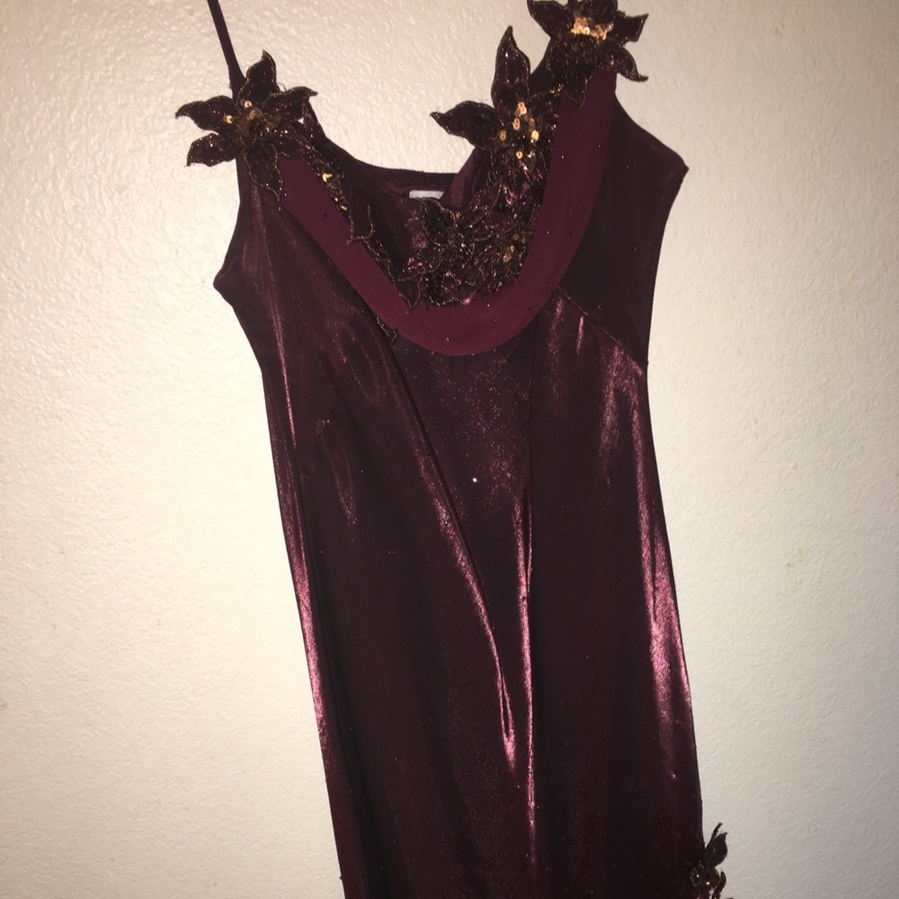 Burgundy sequined evening dress